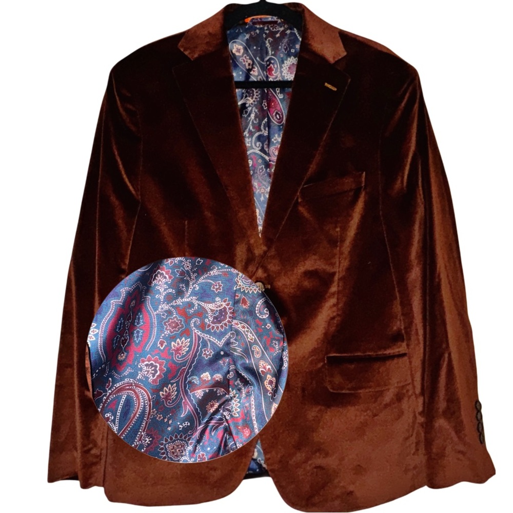 Men's TALLIA Slim Fit Brown Velvet Blazer